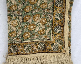 Premium Multicolor Floral Hand Block Print Cotton Sofa Throw Soft Cotton Blanket Sofa Room Décor Tassels Hand Loomed Lightweight Throw