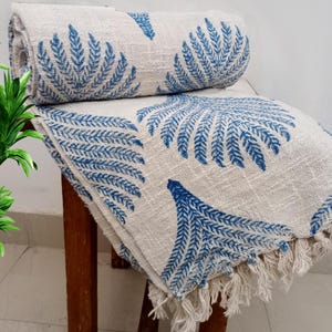 Sofa Throw Handmade Throw Handblock Print Throw Cotton Throw Blanket Sofa Room Décor Tassels Hand Loomed Lightweight Decorative throw