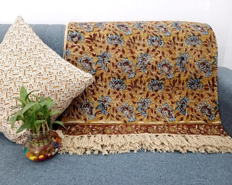 Sofa Throw Handmade Throw Handblock Print Throw Cotton Throw Blanket Sofa Room Décor Tassels Hand Loomed Lightweight Decorative throw