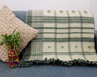 Premium Indian Wool Boho Bedding Brown Throw Blanket Woven Wool Decorative Throw, Handmade Handwoven Sofa Throw Cottage Living Room Décor