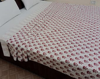 Kantha Bedcover Bedding Quilt Hand Block Floral Design Handblock Floral Print Kantha Throw Quilt Light Weight Block Print Quilted