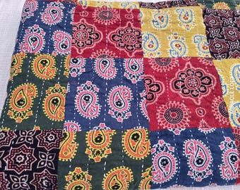 Reversible Patchwork Kantha Quilt Bedspread Throw Cotton Blanket Gudari Queen Bedcover Reversible Patchwork bedcover Patchwork quilt bedding