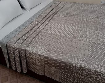 Handmade Kantha Bedcover Bedding Quilt Hand Block Floral Design Handblock Floral Print Kantha Throw Quilt Light Weight Block print quilt