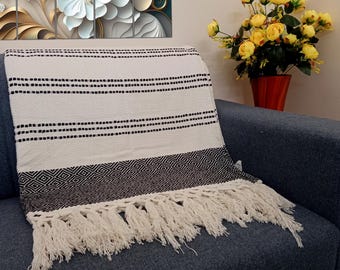 Sofa throw Cozy Lightweight Knit Woven Cotton Decorative Couch, Bed Sofa Travel All Seasons Throw Blanket with Tassels Cotton Throw Blanket