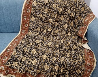 Hand Block Throw Block Print Cotton Throw Blanket, Boho Tassels pillows and Throw Blankets