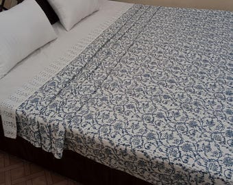 Handmade Kantha Bedcover Bedding Quilt Hand Block Floral Design Handblock Floral Print Kantha Throw Quilt Light Weight Block print quilt