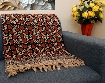 Throw Handmade Sofa Throw block print hand made middle eastern blanket Sofa Room Decor Tassels Hand Loomed Lightweight Woven Decorative