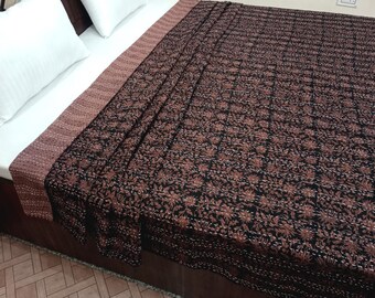Kantha Bedcover Bedding Quilt Hand Block Floral Design Handblock Floral Print Kantha Throw Quilt Light Weight Block Print Quilted