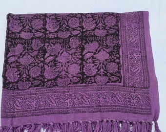 Purple Throw Blanket Handmade Tassels Sofa Throw Hand Block Print Cotton Blanket Room Décor Hand Loomed Boho Bedding throw