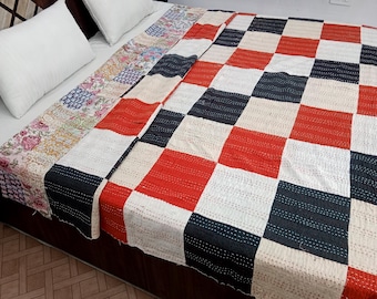 Reversible Floral Reversible Kantha Bedding Floral Print Kantha Throw Queen Quilt Cotton Light Weight Winter Summer bedding