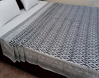 Kantha Bedcover Bedding Quilt Hand Block Floral Design Handblock Floral Print Kantha Throw Quilt Light Weight Block Print Quilted