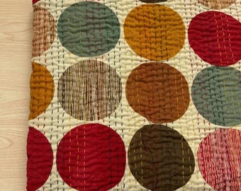 Modern Polka Handblock Dot Reversible Kantha Quilt – Handmade Cotton Bedspread