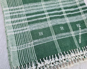 Indian Green Wool Throw Blanket Brown Woven Wool Throw Designer Decorative Throw Handmade Handwoven Sofa Throw Cottage Living Room Décor