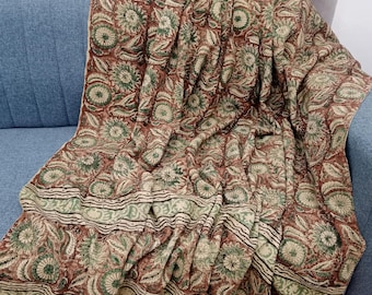 Hand Block Print Cotton Throw Blanket, Boho Tassels pillows and throw blankets