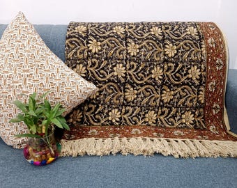 Sofa Throw Handmade Throw Handblock Print Throw Cotton Throw Blanket Sofa Room Décor Tassels Hand Loomed Lightweight Decorative throw