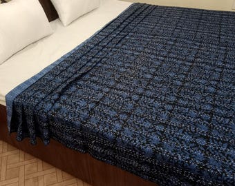 Handmade Kantha Bedcover Bedding Quilt Hand Block Floral Design Handblock Floral Print Kantha Throw Quilt Light Weight Block print quilt