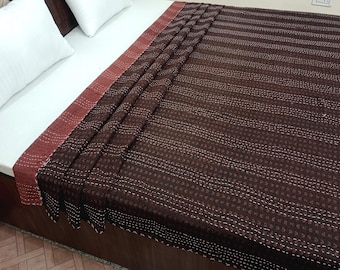 Kantha Bedcover Bedding Quilt Hand Block Floral Design Handblock Floral Print Kantha Throw Quilt Light Weight Block Print Quilted