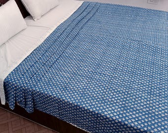 Kantha Bedcover Bedding Quilt Hand Block Floral Design Handblock Floral Print Kantha Throw Quilt Light Weight Block Print Quilted