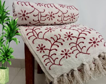 Premium Hand block Print Handmade Sofa Cotton Blanket with Tassels, Lightweight Decorative Boho Bedding Throw for Stylish Room & Sofa Décor