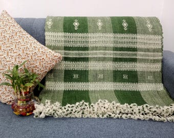 Wool Throw Woven throw Blanket Handwoven Wool Throw, Designer Decorative Sofa Throw, Handmade Cottage Living Room Throw Décor throw blanket