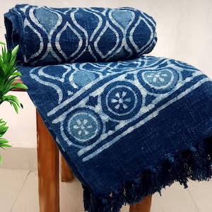 Sofa Throw Handmade Throw Handblock Print Throw Cotton Throw Blanket Sofa Room Décor Tassels Hand Loomed Lightweight Decorative throw