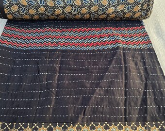 Reversible Queen Kantha Quilt Hand-Stitched Kantha Cotton Bedspread