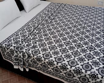 Kantha Bedcover Bedding Quilt Hand Block Floral Design Handblock Floral Print Kantha Throw Quilt Light Weight Block Print Quilted