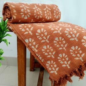 Sofa Throw Handmade Throw Handblock Print Throw Cotton Throw Blanket Sofa Room Décor Tassels Hand Loomed Lightweight Decorative throw