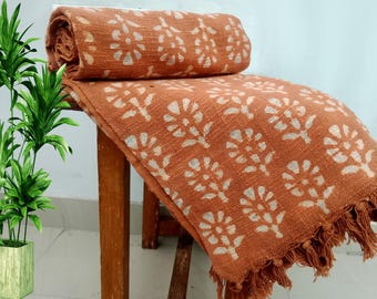 Sofa Throw Handmade Throw Handblock Print Throw Cotton Throw Blanket Sofa Room Décor Tassels Hand Loomed Lightweight Decorative throw