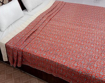 Kantha Bedcover Bedding Quilt Hand Block Floral Design Handblock Floral Print Kantha Throw Quilt Light Weight Block Print Quilted