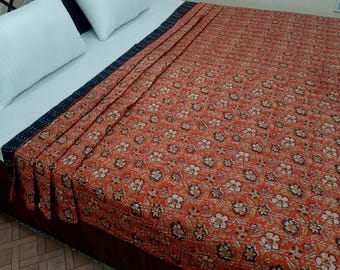 Handmade Kantha Bedcover Bedding Quilt Hand Block Floral Design Handblock Floral Print Kantha Throw Quilt Light Weight Block print quilt