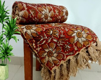 Luxury Valentines Day Gift, Handblock Print Throw Cotton Throw Blanket Sofa Room Décor Tassels Hand Loomed Lightweight Decorative throw