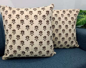 Decorative Cushion Covers Customize Size Pillows Shames Pillows Hand block Print Handmade Kantha Work Hand stitched Pillow 1 Pieces