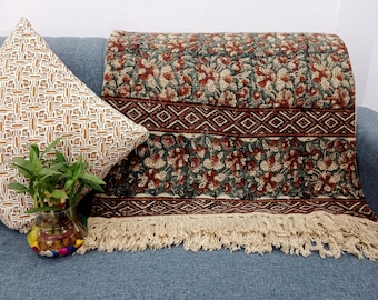 Sofa Throw Handmade Throw Handblock Print Throw Cotton Throw Blanket Sofa Room Décor Tassels Hand Loomed Lightweight Decorative throw