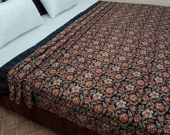 Handmade Kantha Bedcover Bedding Quilt Hand Block Floral Design Handblock Floral Print Kantha Throw Quilt Light Weight Block print quilt