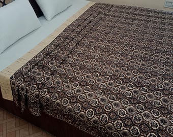 Chocolate Brown Kantha Bedcover Bedding Quilt Hand Block Floral Design Handblock Floral Print Kantha Throw Quilt Light Weight Block quilt