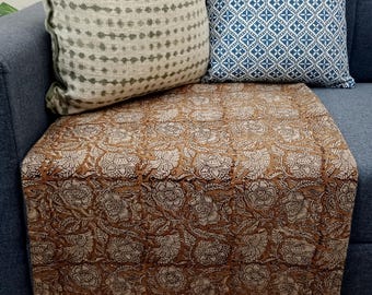 Handmade Sofa Throw block print Throw Cotton Throw Blanket Sofa Room Decor Tassels Hand Loomed Lightweight Woven Decorative Throw