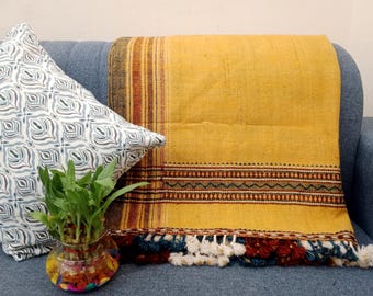 Premium Indian Wool Throw Soft Blanket Brown Woven Wool Designer Decorative Throw Handmade Handwoven Sofa Throw Cottage Living Room Décor