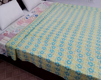 Patchwork Floral Reversible Kantha Bedding Floral Print Kantha Throw Queen Quilt Cotton Light Weight Winter Summer bedding