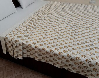 Kantha Bedcover Bedding Quilt Hand Block Floral Design Handblock Floral Print Kantha Throw Quilt Light Weight Block Print Quilted