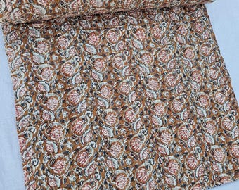 Hand Block Floral Kantha Bedcover, 100% Cotton Quilt Throw, Lightweight Indian Bedspread