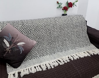 Premium Handmade Sofa Throw, Hand block Print Soft Cotton Blanket Room Décor Tassels Hand Loomed Lightweight Decorative Boho Bedding throw