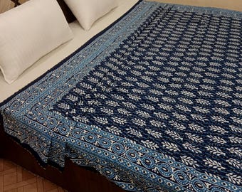 Premium Indigo Handmade Kantha Quilted, Bedcover Boho Bedding Quilt Hand Block Floral Design Kantha Throw Quilt, Blanket For Home Decor Gift