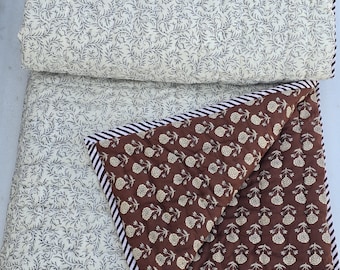 Organic Cotton Kantha Quilt: Reversible Floral Print Bedspread