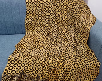 Hand Block Print Cotton Throw Blanket, Boho Tassels