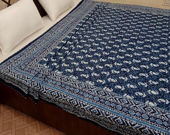 Handmade Kantha Bedcover Bedding Quilt Hand Block Floral Design Handblock Floral Print Kantha Throw Quilt Light Weight Block print quilt