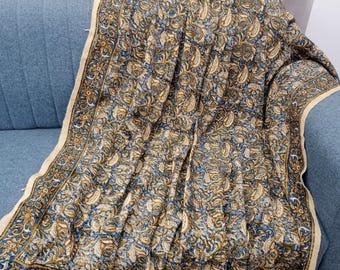 Hand Block Print Cotton Throw Blanket, Boho Tassels pillows and throw beach style indor couch throw blanket