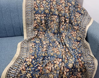 Hand Block Print Cotton Throw Blanket, Boho Tassels pillows and throw blankets