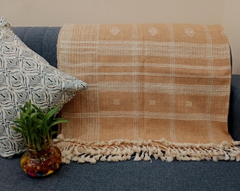 Premium Indian Wool Throw Soft Brown Blanket Woven Wool Throw Designer Decorative Throw Handmade Handwoven Throw Cottage Living Room Décor