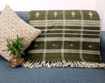 Premium Indian Wool Boho Bedding Throw Blanket Brown Woven Wool Designer Decorative Throw Handmade Handwoven Sofa Throw Cottage Room Décor